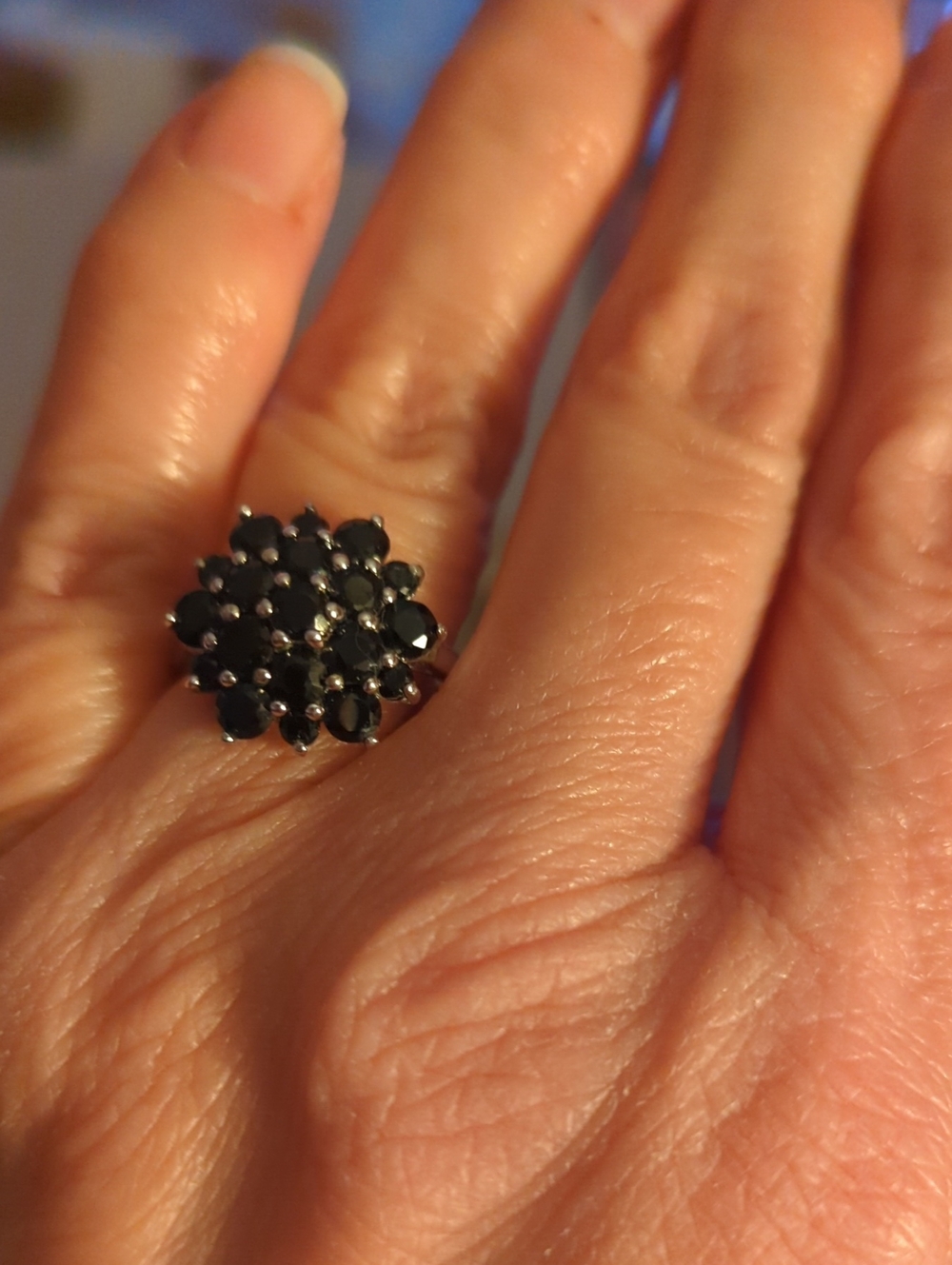 Cluster Black Stone Sterling Ring - Unbranded